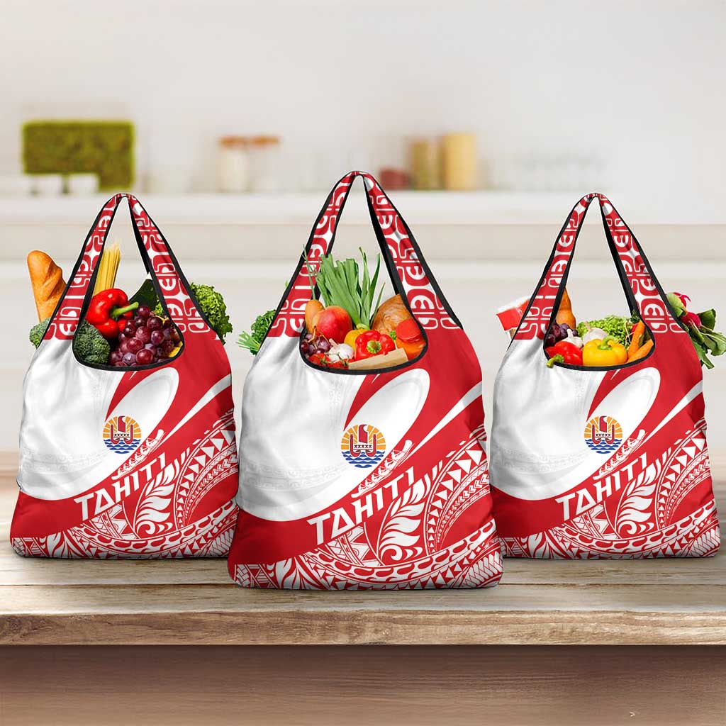 Tahiti Va'a Race Grocery Bag Polynesian Tattoos Sporty Style LT03 3-pack One Size Red - Polynesian Pride