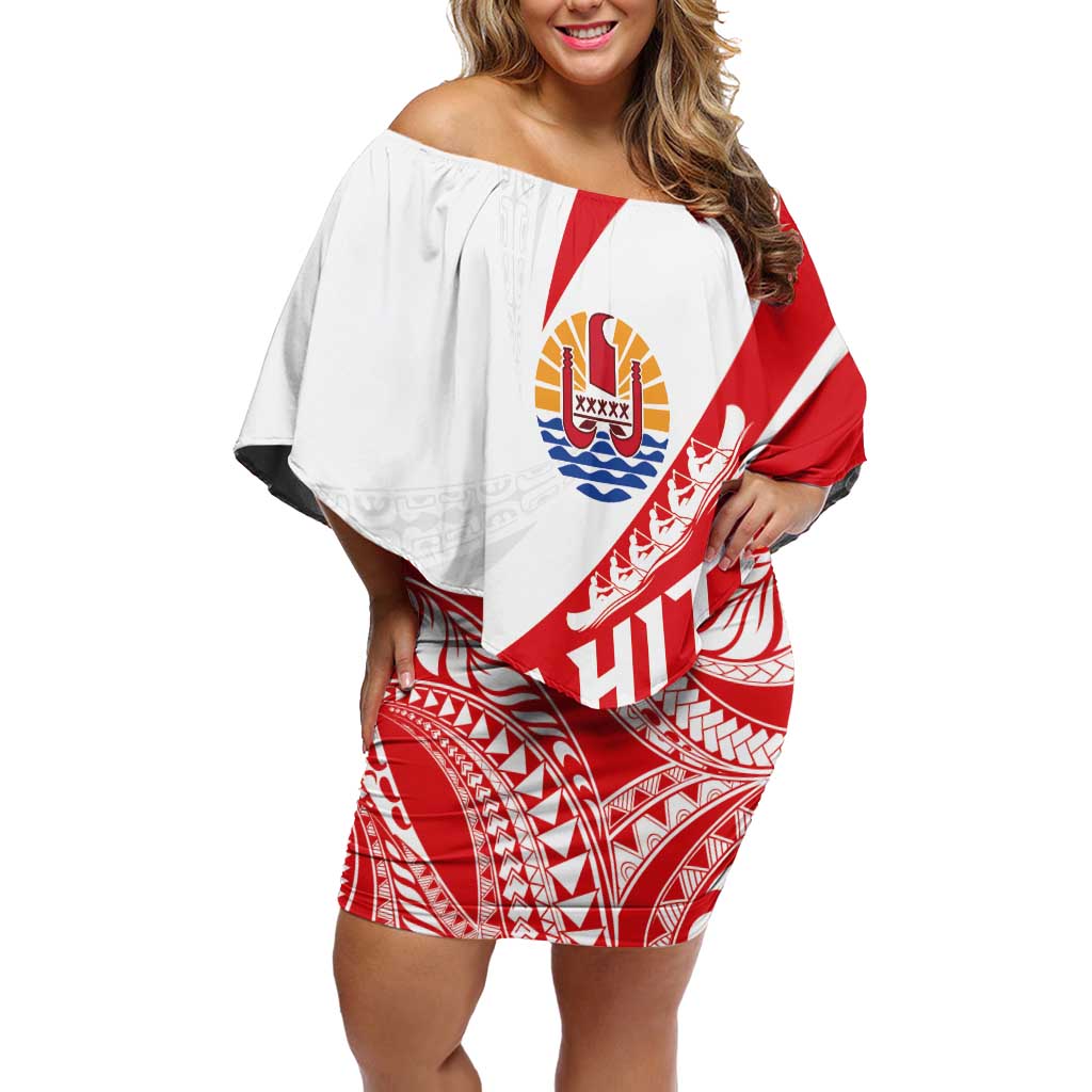 Personalised Tahiti Va'a Race Off Shoulder Short Dress Polynesian Tattoos Sporty Style LT03 Women Red - Polynesian Pride