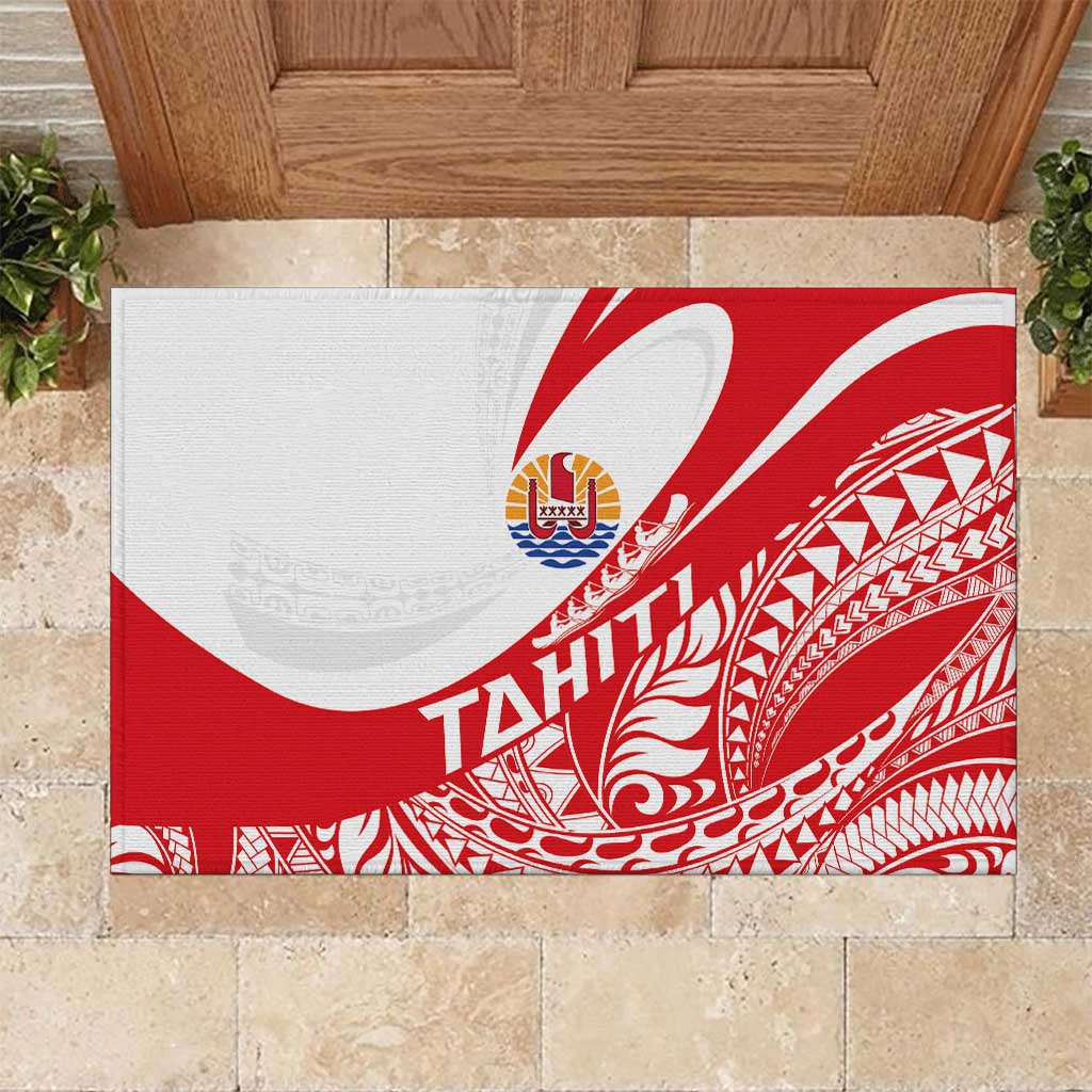 Tahiti Va'a Race Rubber Doormat Polynesian Tattoos Sporty Style LT03 Red - Polynesian Pride