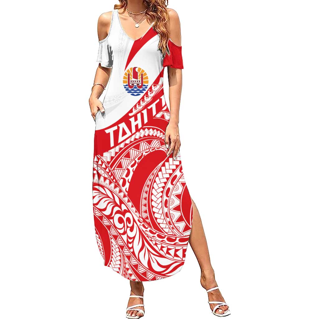 Personalised Tahiti Va'a Race Summer Maxi Dress Polynesian Tattoos Sporty Style LT03 Women Red - Polynesian Pride