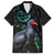 Custom Pukeko New Zealand Family Matching Off Shoulder Short Dress and Hawaiian Shirt Koru Papua Shell with Silver Fern Pattern LT03 Dad's Shirt - Short Sleeve Black - Polynesian Pride