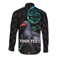 Custom Pukeko New Zealand Long Sleeve Button Shirt Koru Papua Shell with Silver Fern Pattern LT03 - Polynesian Pride