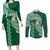 Tonga Lahaina High School Couples Matching Long Sleeve Bodycon Dress and Long Sleeve Button Shirt Traditional Ngatu and Polynesian Pattern LT03 Green - Polynesian Pride