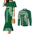 Tonga Lahaina High School Couples Matching Mermaid Dress and Long Sleeve Button Shirt Traditional Ngatu and Polynesian Pattern LT03 Green - Polynesian Pride