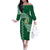 Tonga Lahaina High School Family Matching Off Shoulder Long Sleeve Dress and Hawaiian Shirt Traditional Ngatu and Polynesian Pattern LT03 Mom's Dress Green - Polynesian Pride