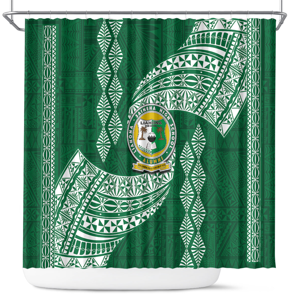 Tonga Lahaina High School Shower Curtain Traditional Ngatu and Polynesian Pattern LT03 Green - Polynesian Pride