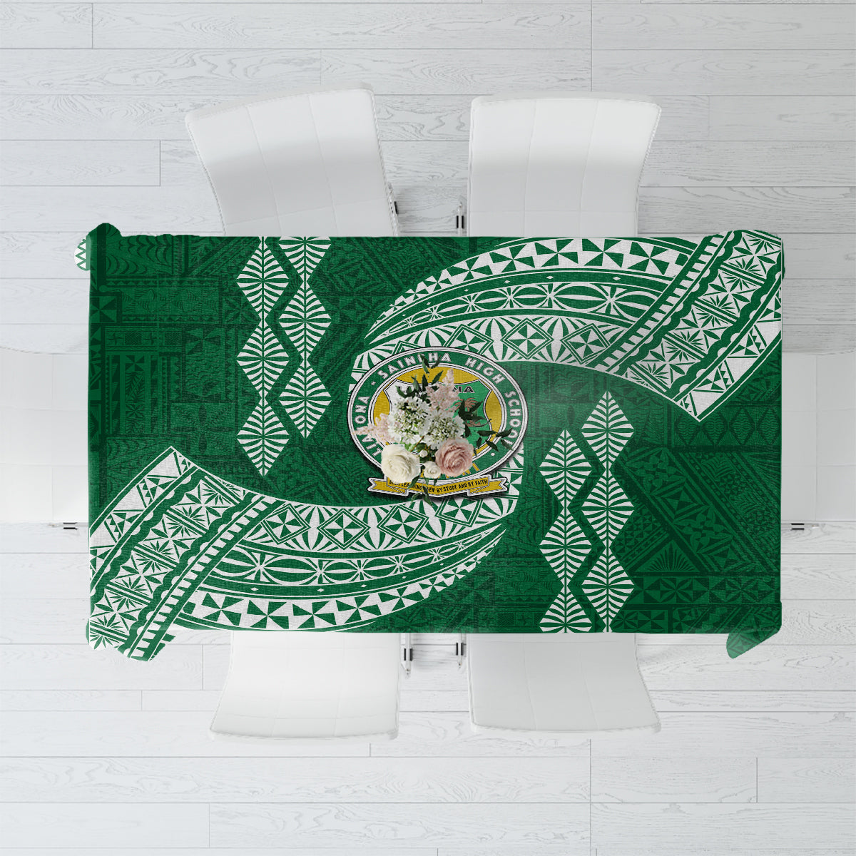 Tonga Lahaina High School Tablecloth Traditional Ngatu and Polynesian Pattern LT03 Green - Polynesian Pride