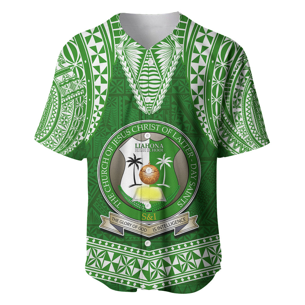 Tonga Liahona High School Baseball Jersey Traditional Ngatu and Polynesian Pattern LT03 Green - Polynesian Pride