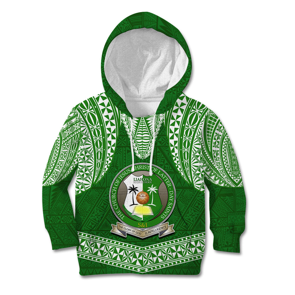 Tonga Liahona High School Kid Hoodie Traditional Ngatu and Polynesian Pattern LT03 Hoodie Green - Polynesian Pride