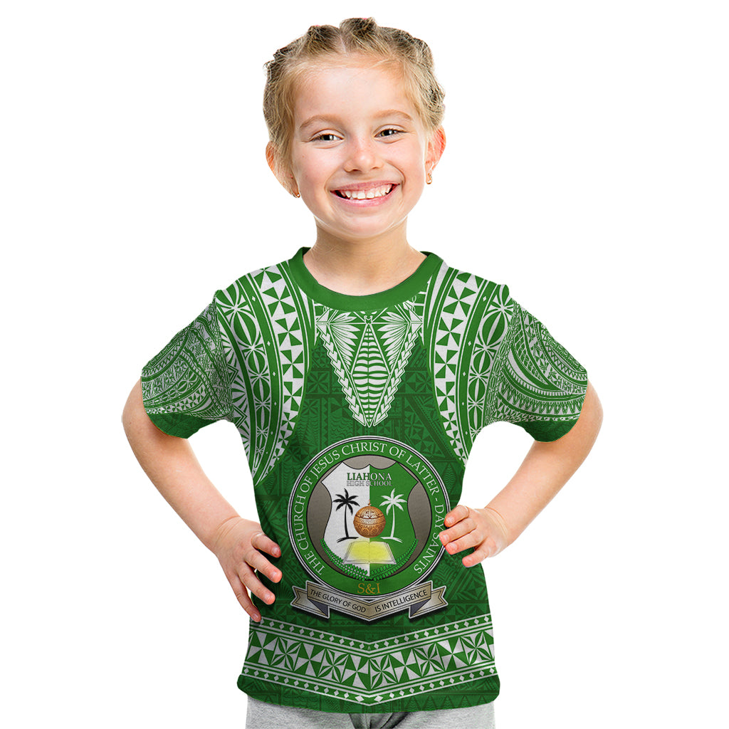 Tonga Liahona High School Kid T Shirt Traditional Ngatu and Polynesian Pattern LT03 Green - Polynesian Pride