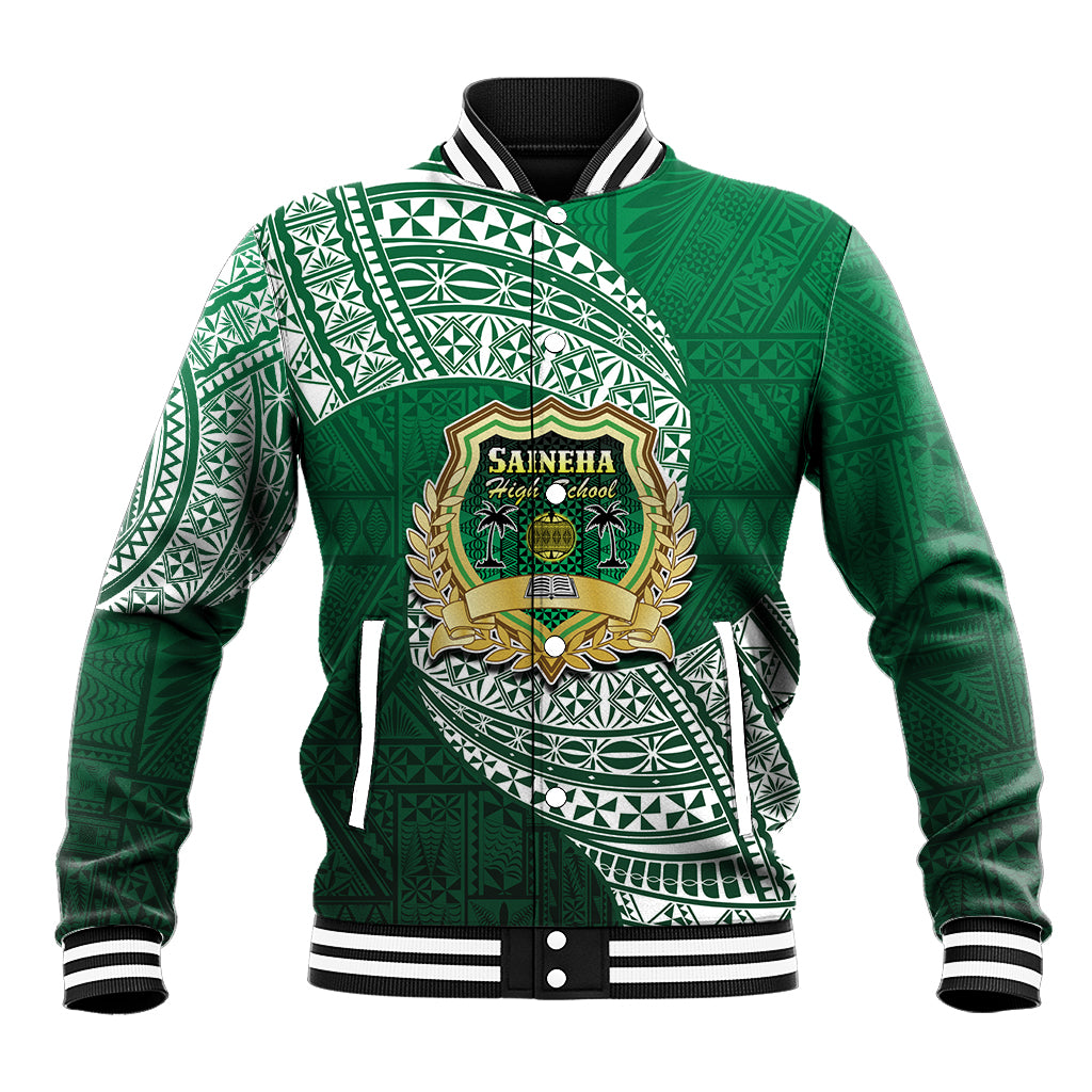 Tonga Saineha High School Baseball Jacket Traditional Ngatu and Polynesian Pattern LT03 Unisex Green - Polynesian Pride