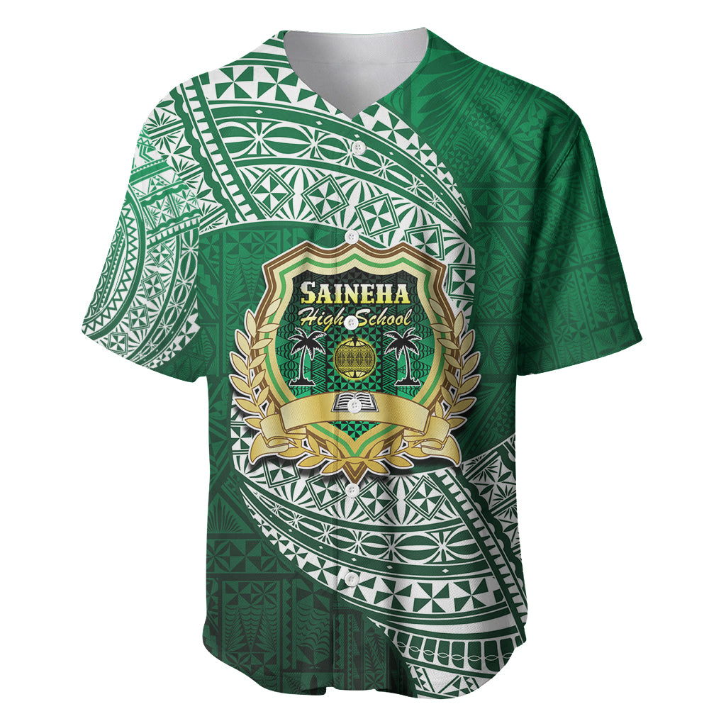 Tonga Saineha High School Baseball Jersey Traditional Ngatu and Polynesian Pattern LT03 Green - Polynesian Pride