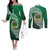 Tonga Saineha High School Couples Matching Off The Shoulder Long Sleeve Dress and Long Sleeve Button Shirt Traditional Ngatu and Polynesian Pattern LT03 Green - Polynesian Pride