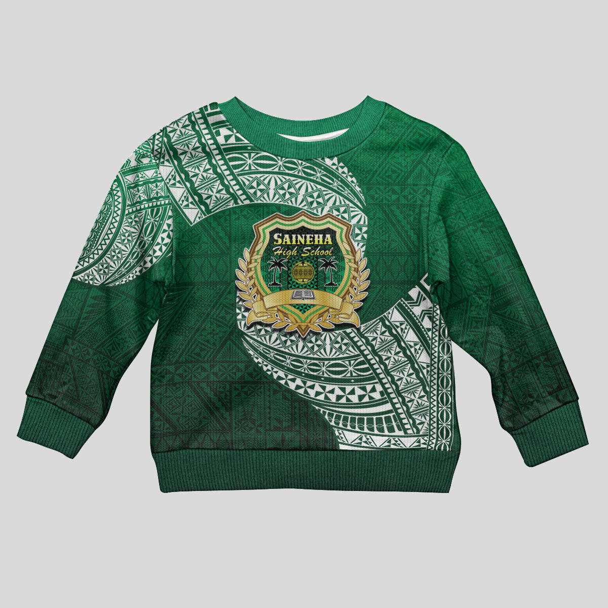 Tonga Saineha High School Kid Ugly Christmas Sweater Traditional Ngatu and Polynesian Pattern LT03 Kid Green - Polynesian Pride