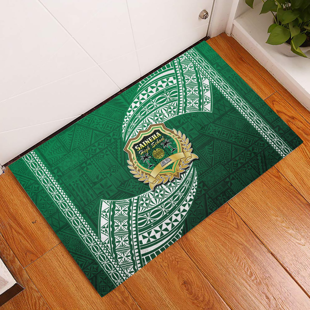 Tonga Saineha High School Rubber Doormat Traditional Ngatu and Polynesian Pattern LT03 Green - Polynesian Pride