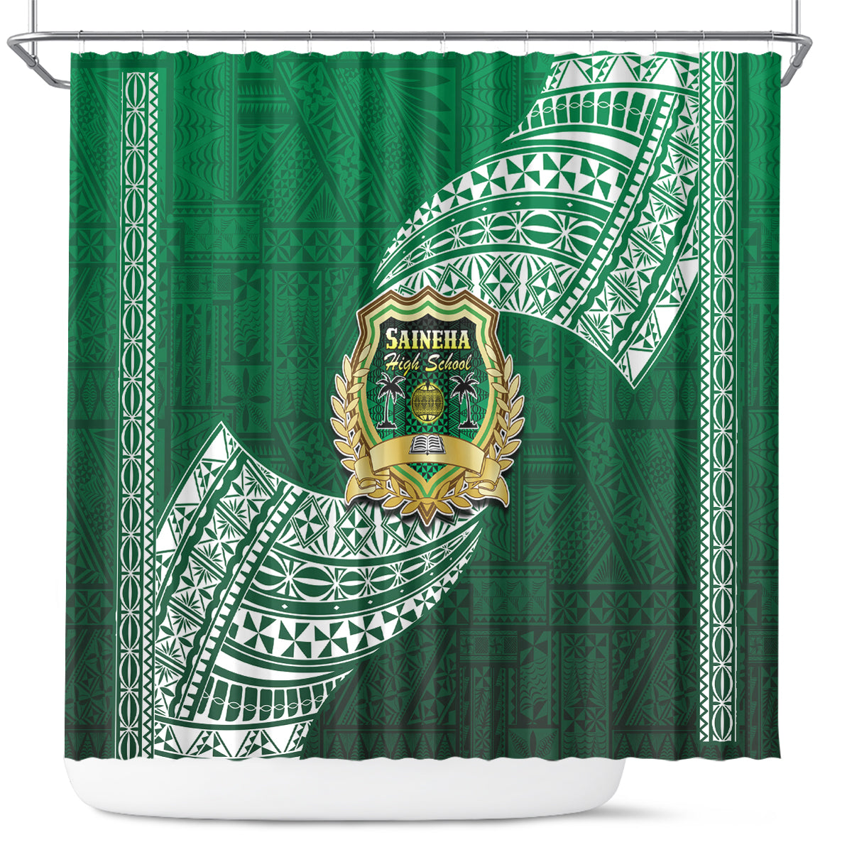 Tonga Saineha High School Shower Curtain Traditional Ngatu and Polynesian Pattern LT03 Green - Polynesian Pride