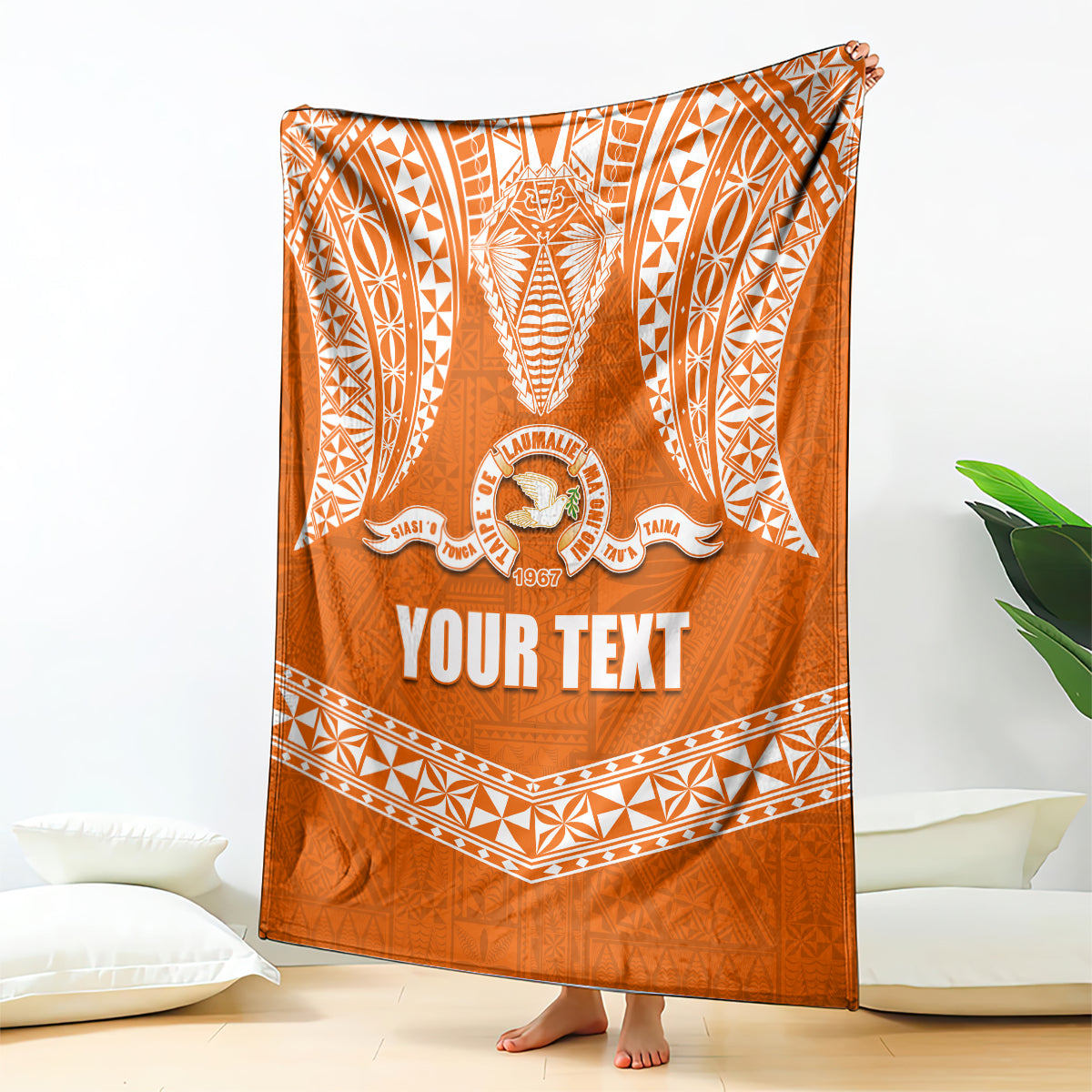 Tonga Tailulu College Blanket Traditional Ngatu and Polynesian Pattern LT03 Orange - Polynesian Pride