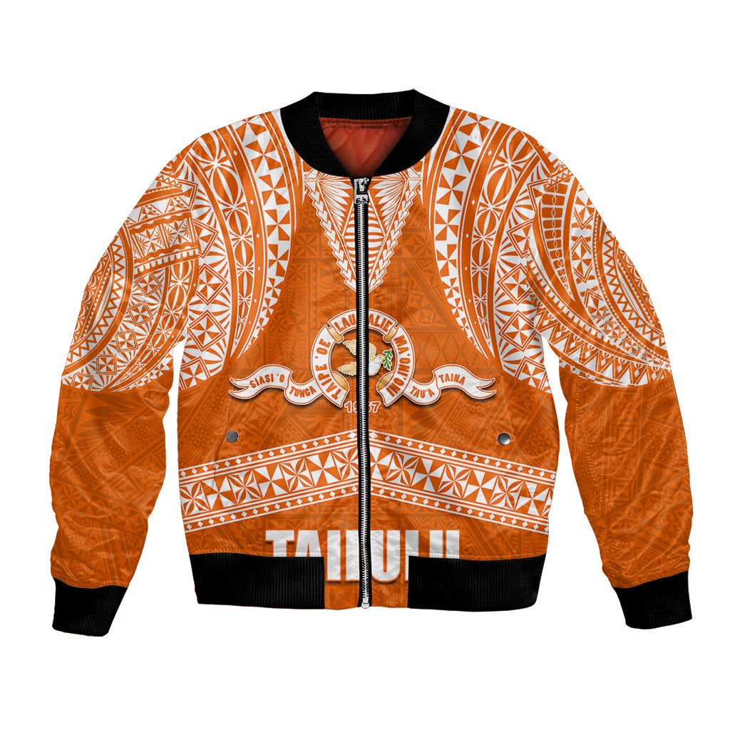 Tonga Tailulu College Bomber Jacket Traditional Ngatu and Polynesian Pattern LT03 Unisex Orange - Polynesian Pride