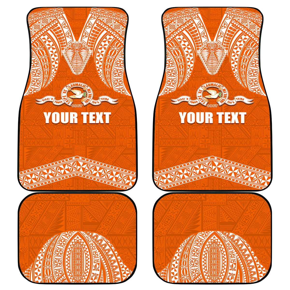 Tonga Tailulu College Car Mats Traditional Ngatu and Polynesian Pattern LT03 Orange - Polynesian Pride