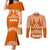 Tonga Tailulu College Couples Matching Mermaid Dress and Long Sleeve Button Shirt Traditional Ngatu and Polynesian Pattern LT03 Orange - Polynesian Pride