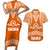 Tonga Tailulu College Couples Matching Short Sleeve Bodycon Dress and Hawaiian Shirt Traditional Ngatu and Polynesian Pattern LT03 Orange - Polynesian Pride