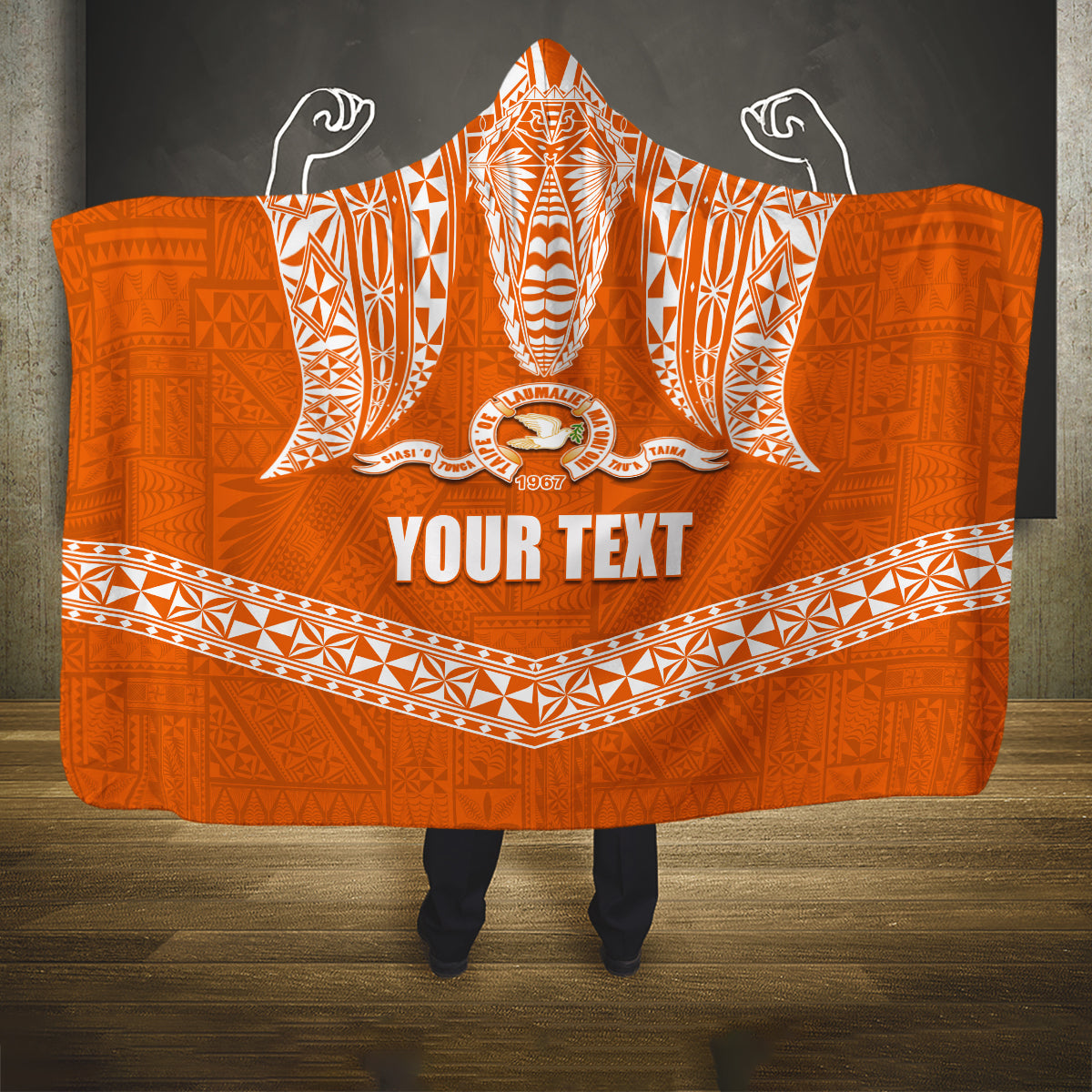 Tonga Tailulu College Hooded Blanket Traditional Ngatu and Polynesian Pattern LT03 One Size Orange - Polynesian Pride