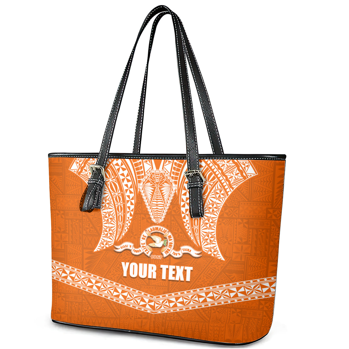 Tonga Tailulu College Leather Tote Bag Traditional Ngatu and Polynesian Pattern LT03 - Polynesian Pride
