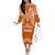 Tonga Tailulu College Off The Shoulder Long Sleeve Dress Traditional Ngatu and Polynesian Pattern LT03 Women Orange - Polynesian Pride