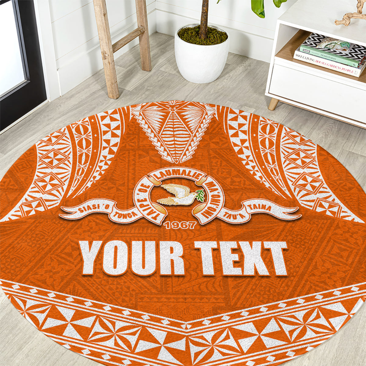 Tonga Tailulu College Round Carpet Traditional Ngatu and Polynesian Pattern LT03 Orange - Polynesian Pride