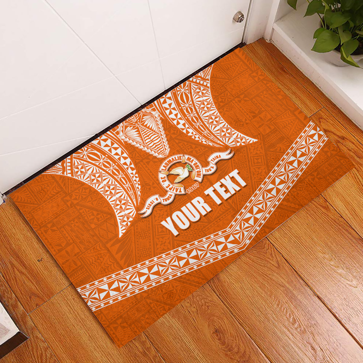 Tonga Tailulu College Rubber Doormat Traditional Ngatu and Polynesian Pattern LT03 Orange - Polynesian Pride