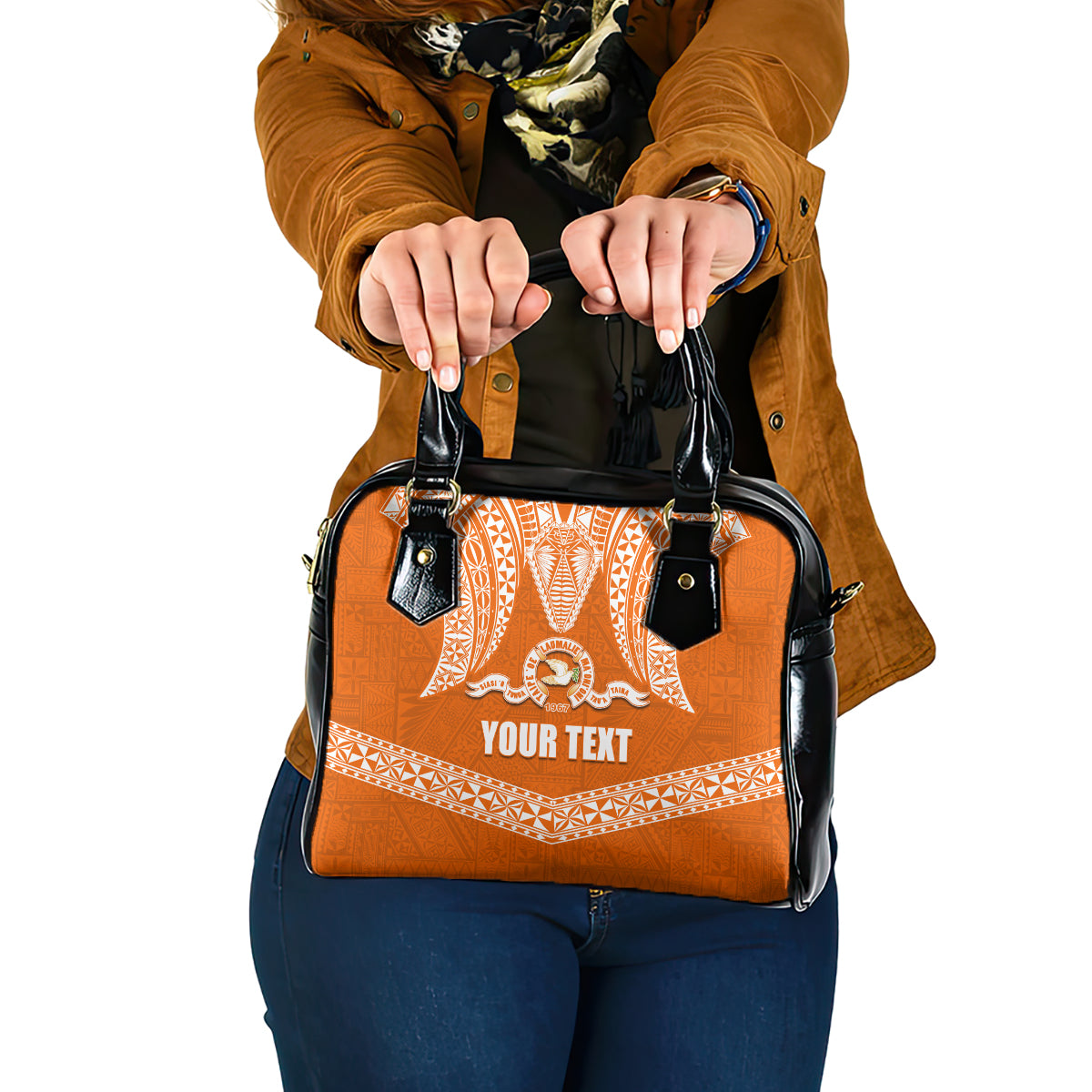 Tonga Tailulu College Shoulder Handbag Traditional Ngatu and Polynesian Pattern LT03 One Size Orange - Polynesian Pride