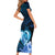 Dolphin Couple Love Story Valentine Day Short Sleeve Bodycon Dress With Polynesian Tribal Tattoo Blue Style LT03 - Polynesian Pride