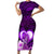 Dolphin Couple Love Story Valentine Day Short Sleeve Bodycon Dress With Polynesian Tribal Tattoo Purple Style LT03 Long Dress Purple - Polynesian Pride