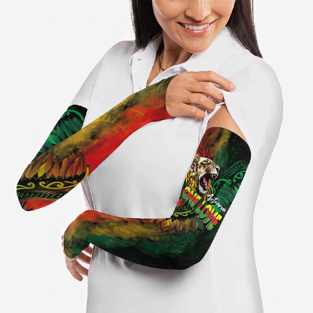 Aotearoa One Love Arm Sleeves Reggae Lion with Kakahu Huruhuru LT03 - Polynesian Pride