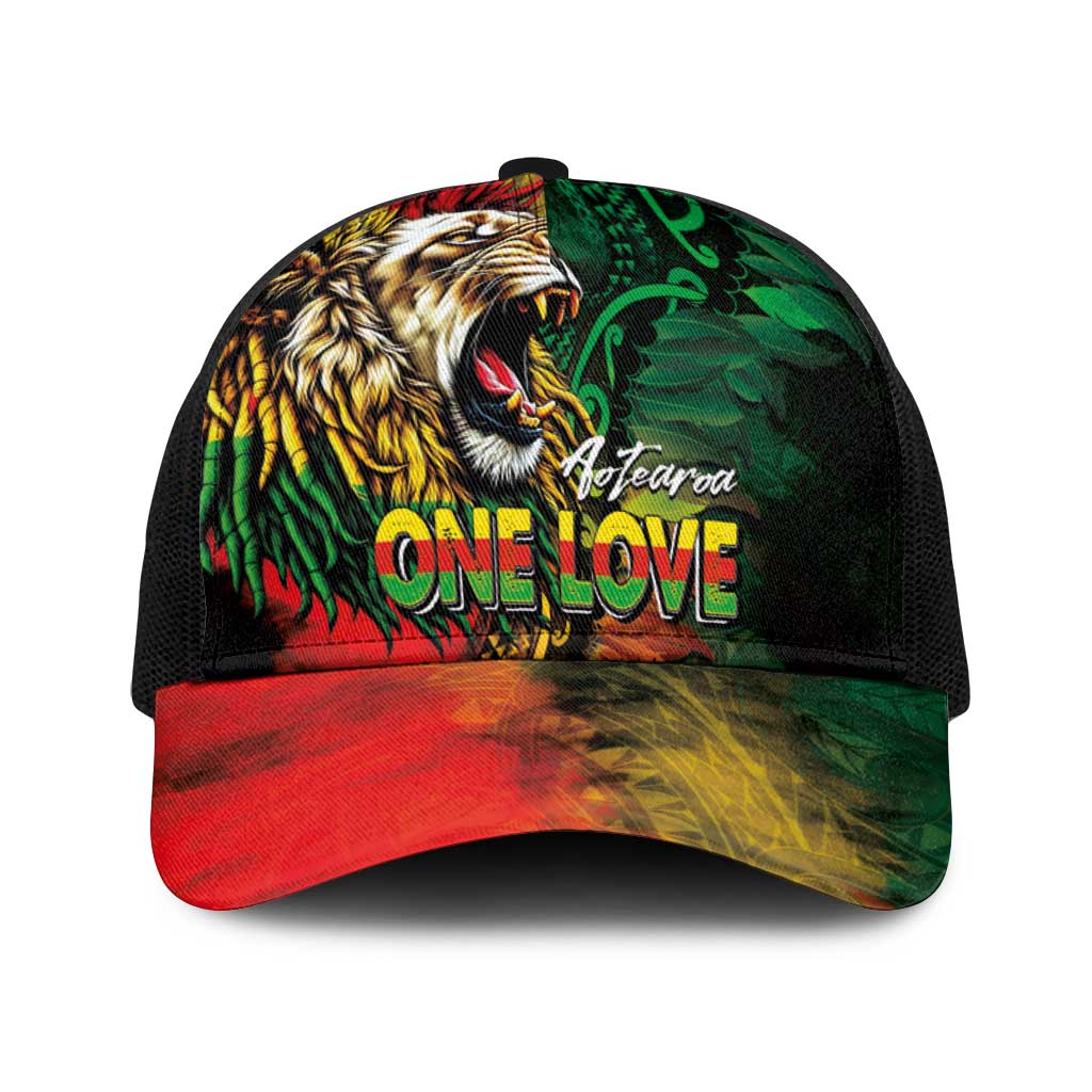 Aotearoa One Love Baseball Net Cap Reggae Lion with Kakahu Huruhuru LT03 One Size Black Black - Polynesian Pride