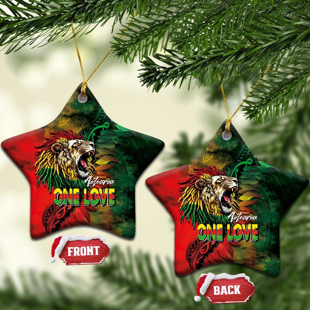 Aotearoa One Love Ceramic Ornament Reggae Lion with Kakahu Huruhuru LT03 Star Black - Polynesian Pride