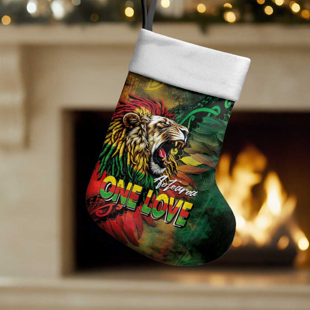 Aotearoa One Love Christmas Stocking Reggae Lion with Kakahu Huruhuru LT03 Set of 2 Black - Polynesian Pride