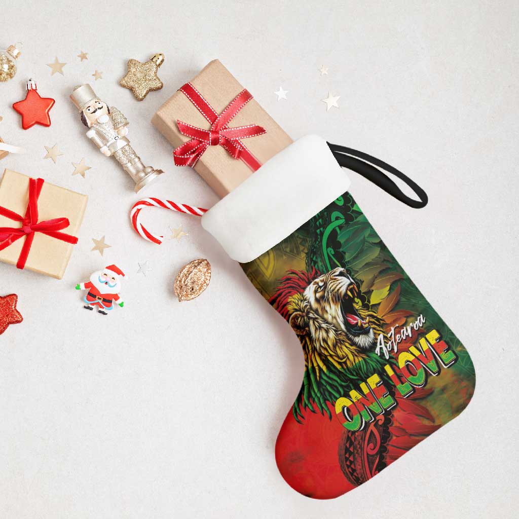 Aotearoa One Love Christmas Stocking Reggae Lion with Kakahu Huruhuru LT03 - Polynesian Pride