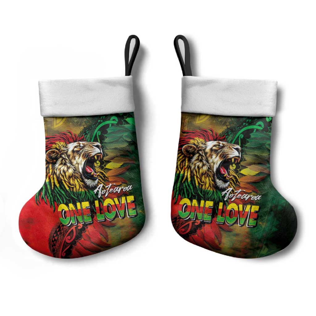 Aotearoa One Love Christmas Stocking Reggae Lion with Kakahu Huruhuru LT03 - Polynesian Pride