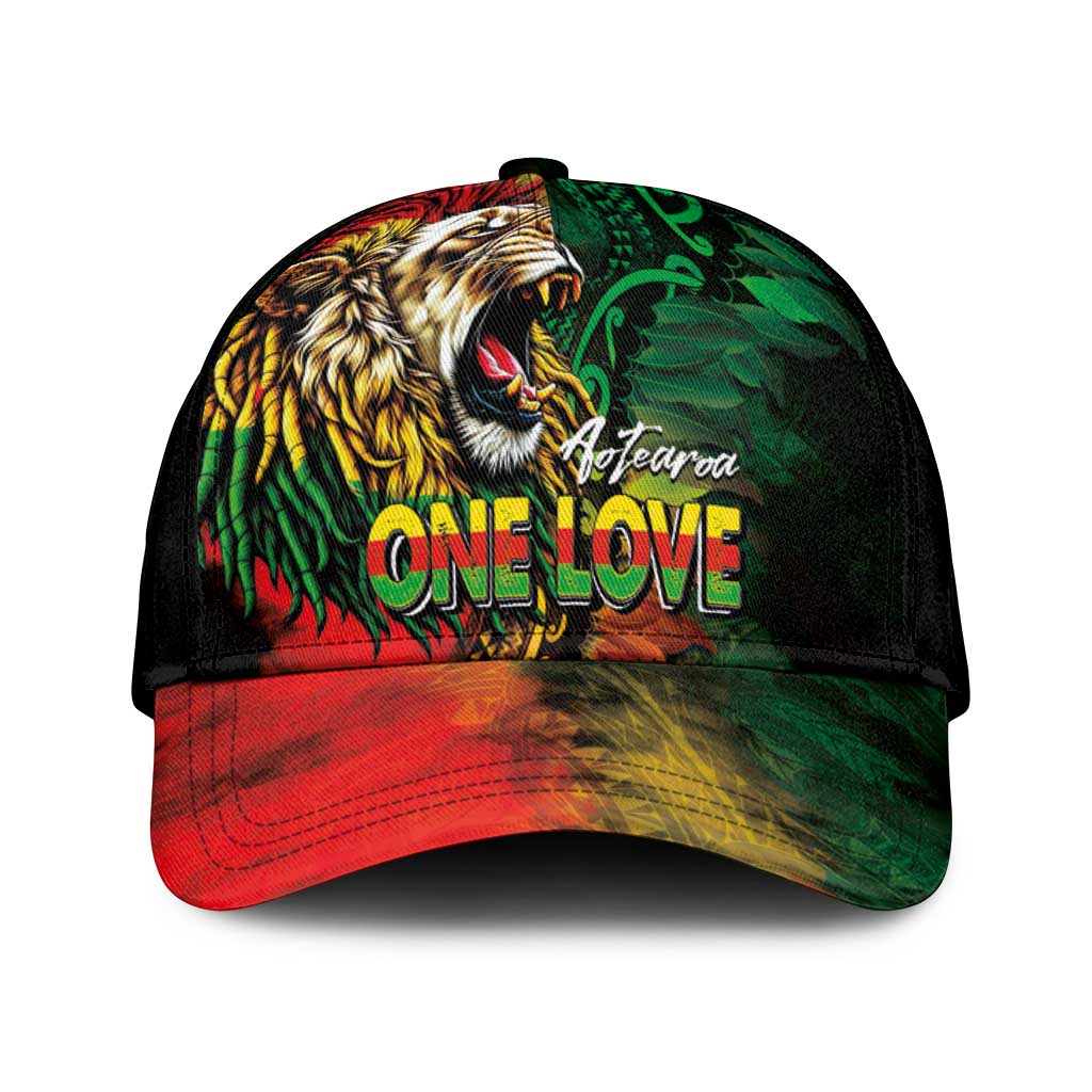 Aotearoa One Love Classic Cap Reggae Lion with Kakahu Huruhuru LT03 Universal Fit Black - Polynesian Pride