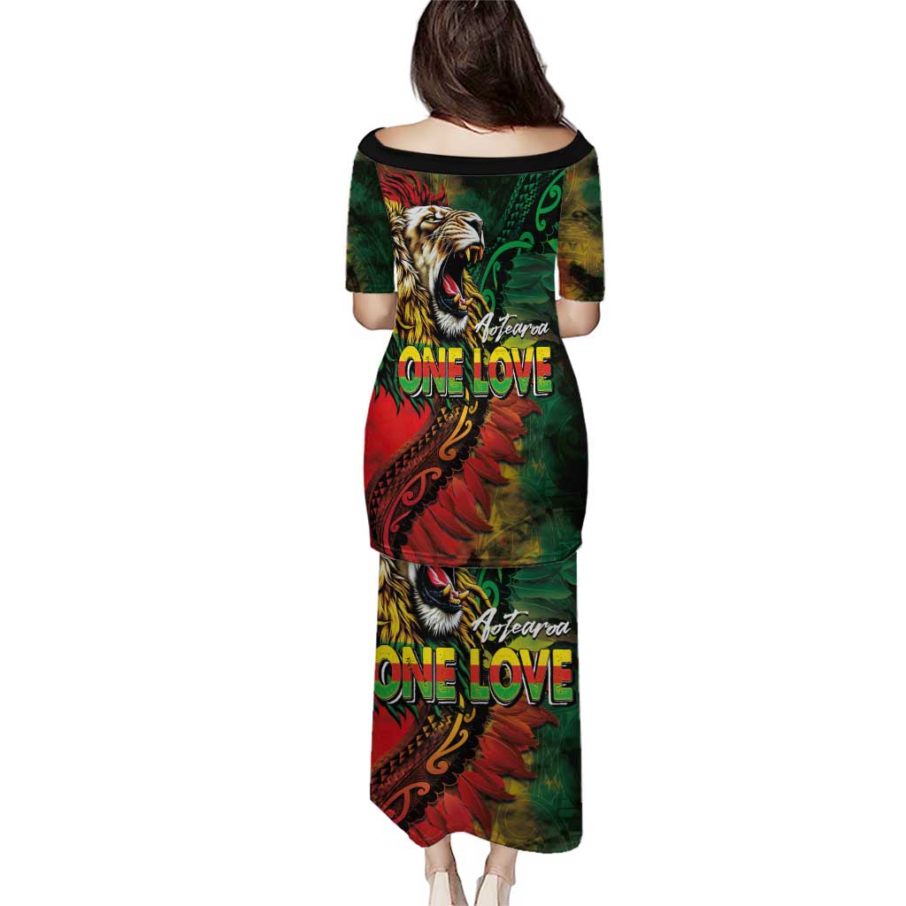 Aotearoa One Love Puletasi Reggae Lion with Kakahu Huruhuru LT03 - Polynesian Pride