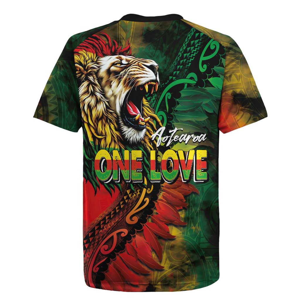 Aotearoa One Love Rugby Jersey Reggae Lion with Kakahu Huruhuru LT03 - Polynesian Pride