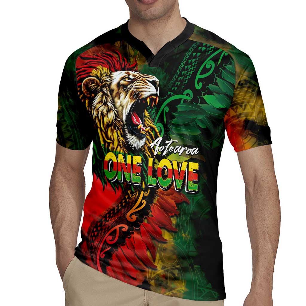 Aotearoa One Love Rugby Jersey Reggae Lion with Kakahu Huruhuru LT03 - Polynesian Pride