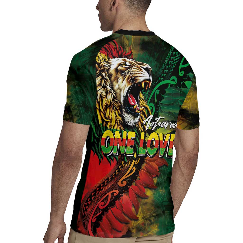 Aotearoa One Love Rugby Jersey Reggae Lion with Kakahu Huruhuru LT03 - Polynesian Pride