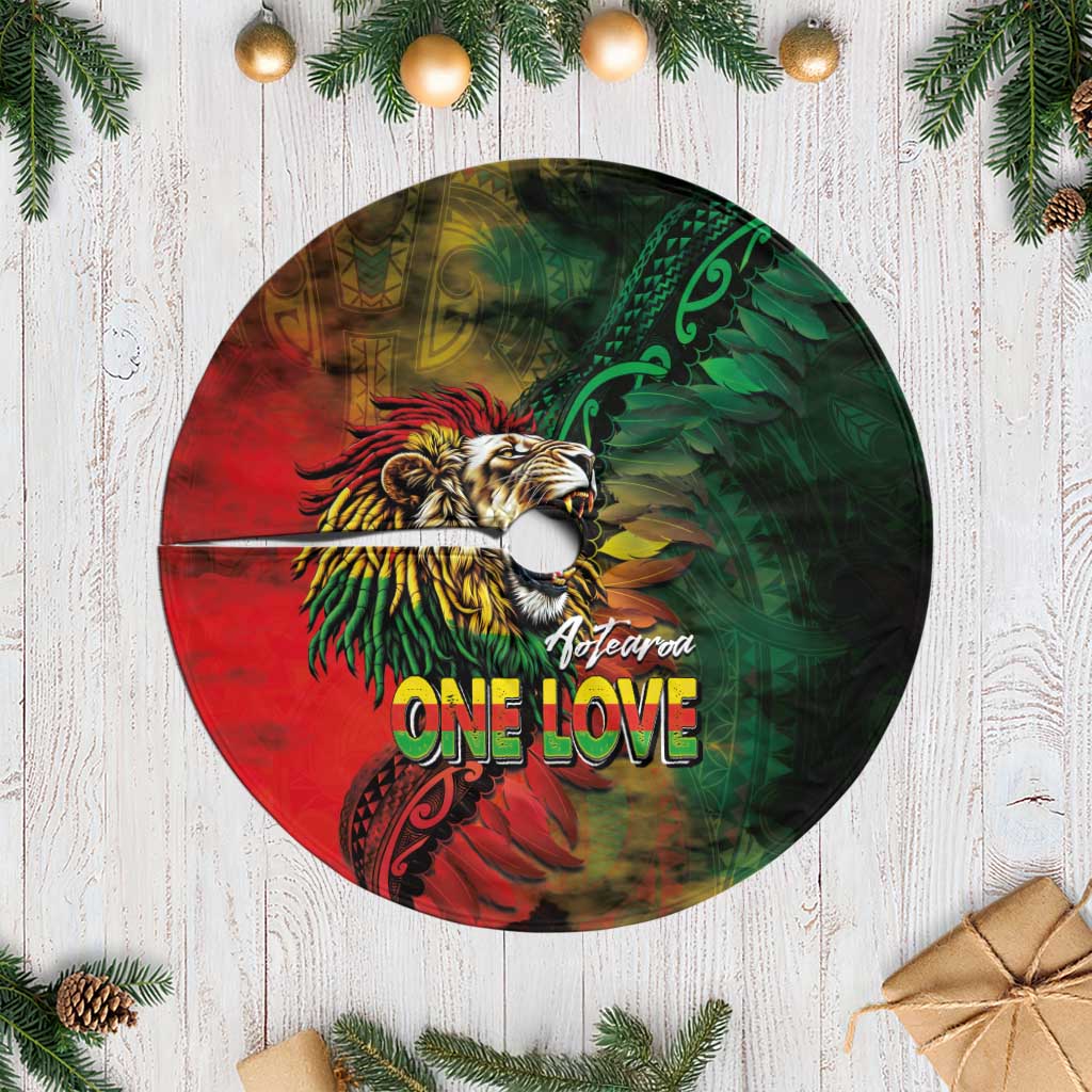 Aotearoa One Love Tree Skirt Reggae Lion with Kakahu Huruhuru LT03 Casual Black - Polynesian Pride