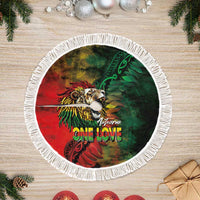 Aotearoa One Love Tree Skirt Reggae Lion with Kakahu Huruhuru LT03 Fringed Black - Polynesian Pride
