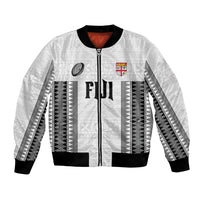 Fiji Rugby Warriors Bomber Jacket Masi Tribal Pattern Go Champion 2024 LT03 Unisex White - Polynesian Pride