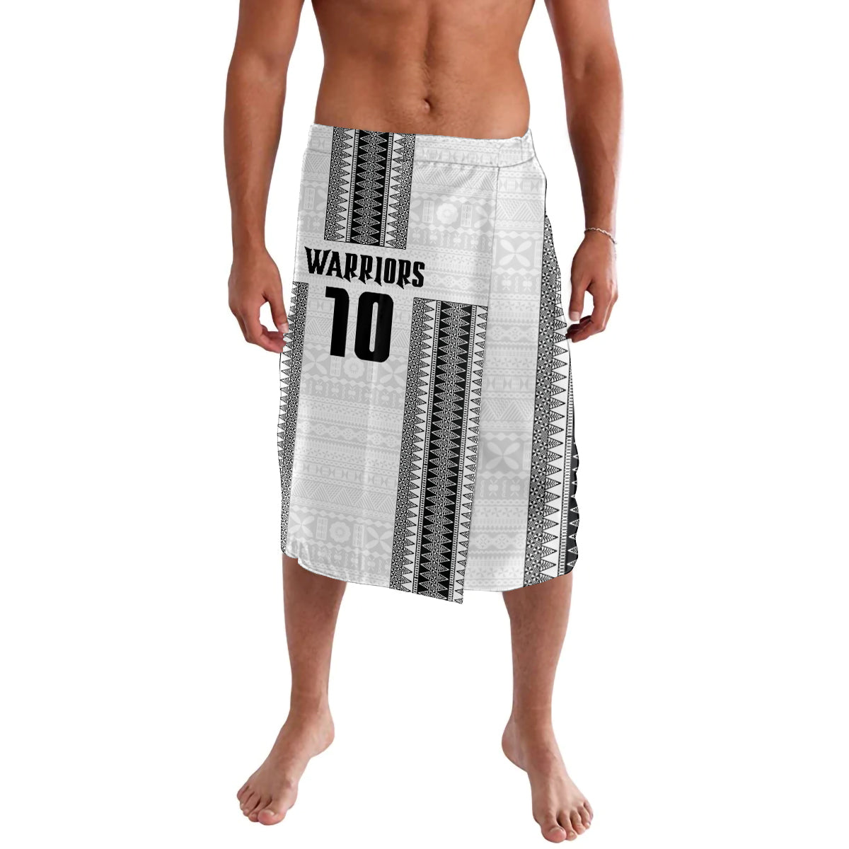Fiji Rugby Warriors Lavalava Masi Tribal Pattern Go Champion 2024 LT03 White - Polynesian Pride