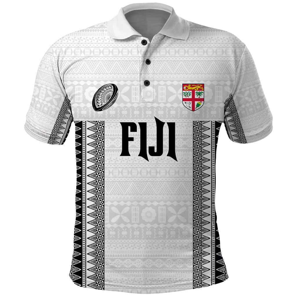 Fiji Rugby Warriors Polo Shirt Masi Tribal Pattern Go Champion 2024 LT03 White - Polynesian Pride