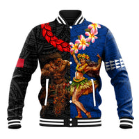Hawaii and Samoa Together Baseball Jacket Samoan Warrior and Beauty Hula Girl LT03 Unisex Black - Polynesian Pride